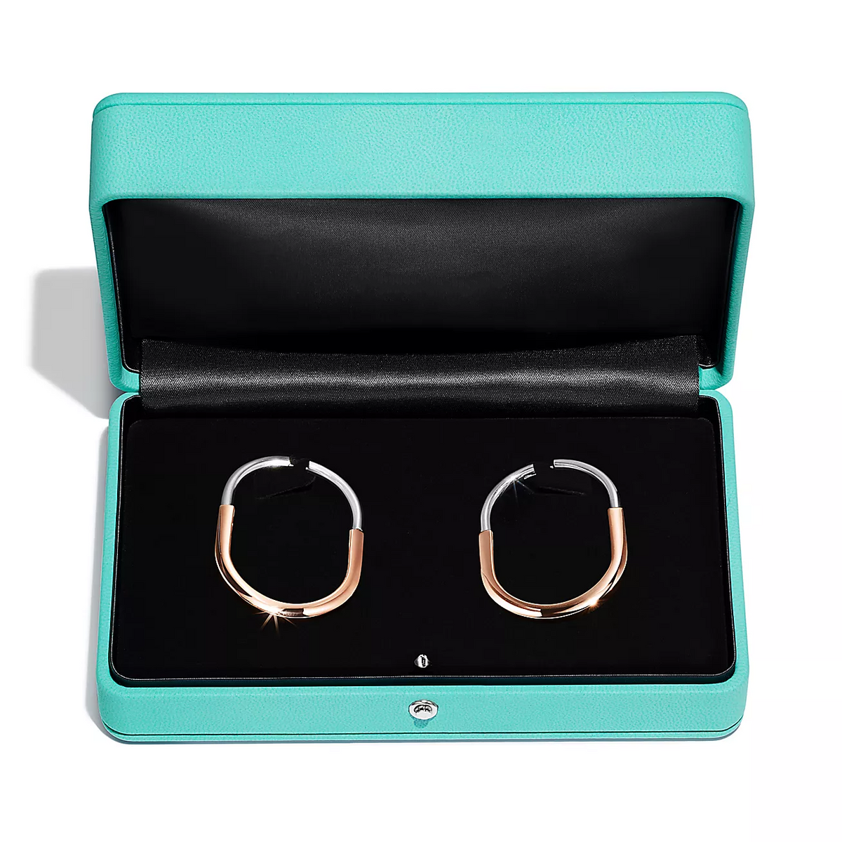 [Hyrra Jewelry]LOCK EARRINGS ROSE AND WHITE GOLD DIAMONDS EXTRA LARGE