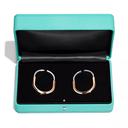 [Hyrra Jewelry]LOCK EARRINGS ROSE AND WHITE GOLD DIAMONDS EXTRA LARGE