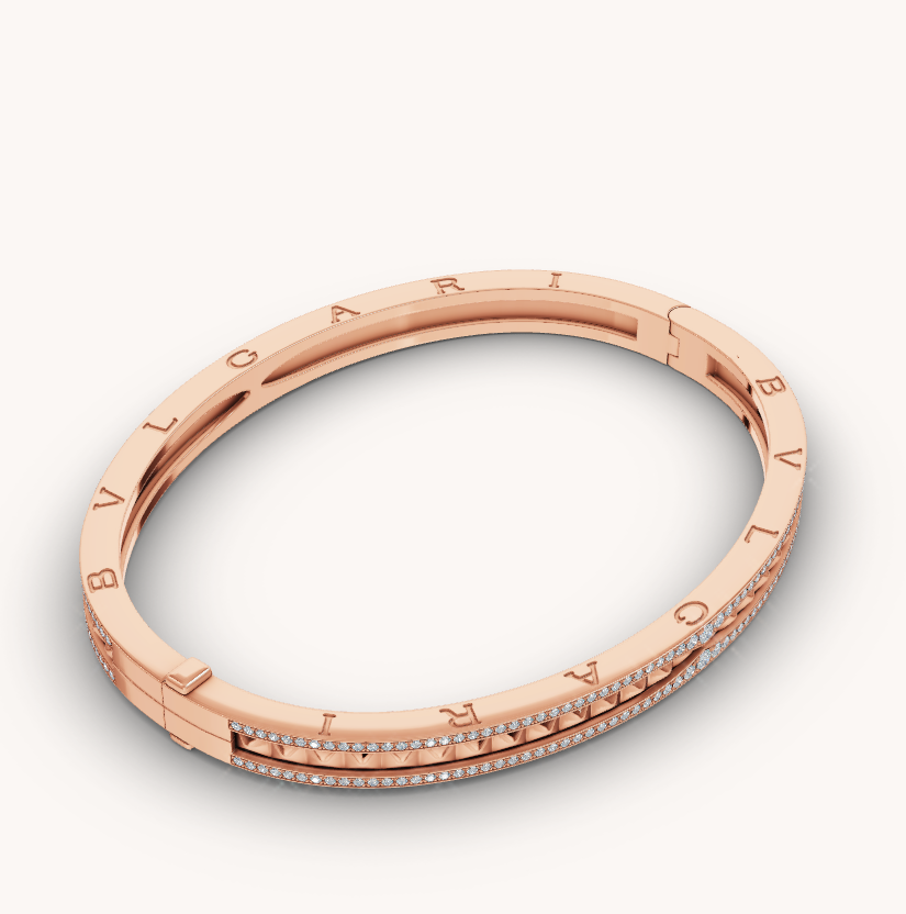 [⭐Hyrra Jewelry]ZERO 1 SPIRAL AND PAVED DIAMOND PINK GOLD BRACELET