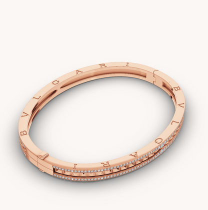 [⭐Hyrra Jewelry]ZERO 1 SPIRAL AND PAVED DIAMOND PINK GOLD BRACELET