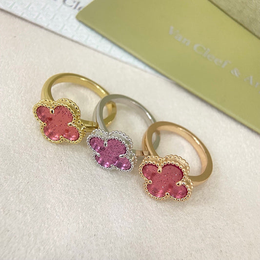 [⭐Hyrra Jewelry]NEW ROSE QUARTZ FOUR-LEAF CLOVER RING