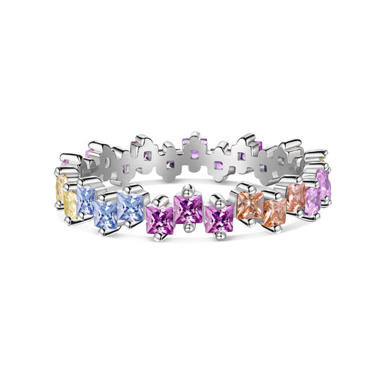 [Hyrra Jewelry]Mixed Colorful Square Staggered Rings