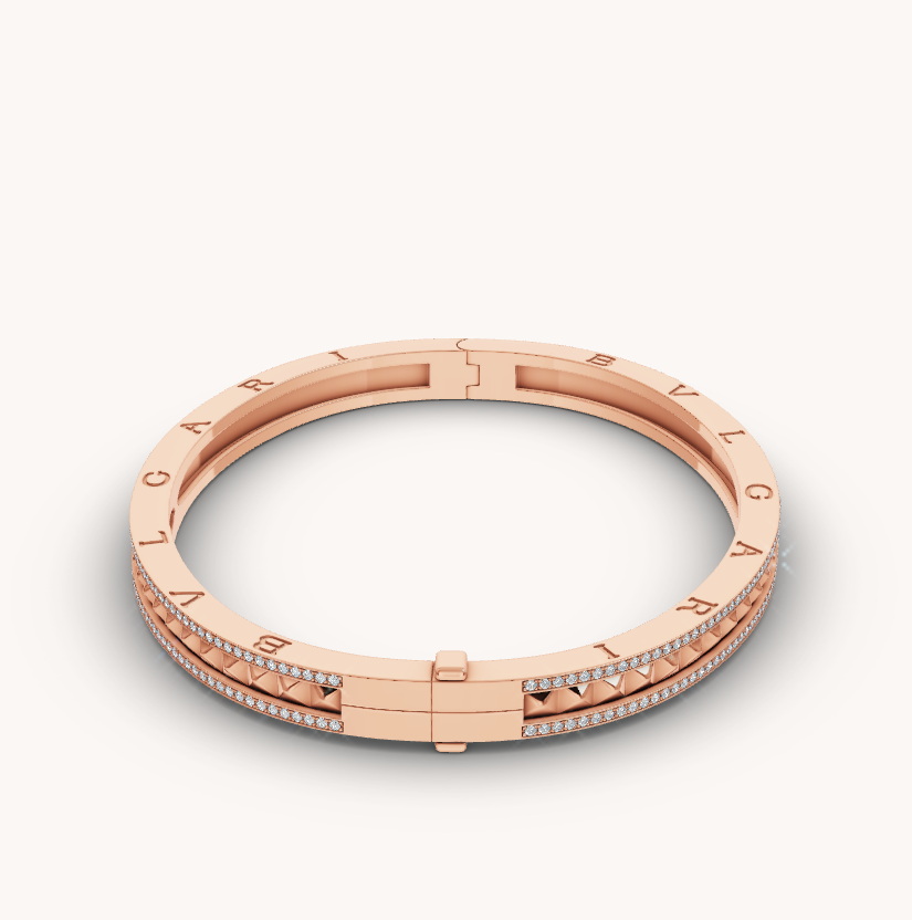 [⭐Hyrra Jewelry]ZERO 1 SPIRAL AND PAVED DIAMOND PINK GOLD BRACELET