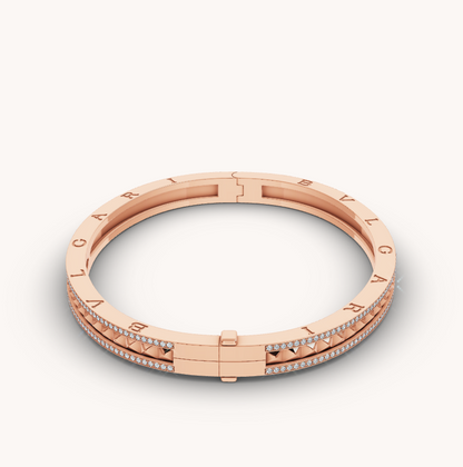 [⭐Hyrra Jewelry]ZERO 1 SPIRAL AND PAVED DIAMOND PINK GOLD BRACELET