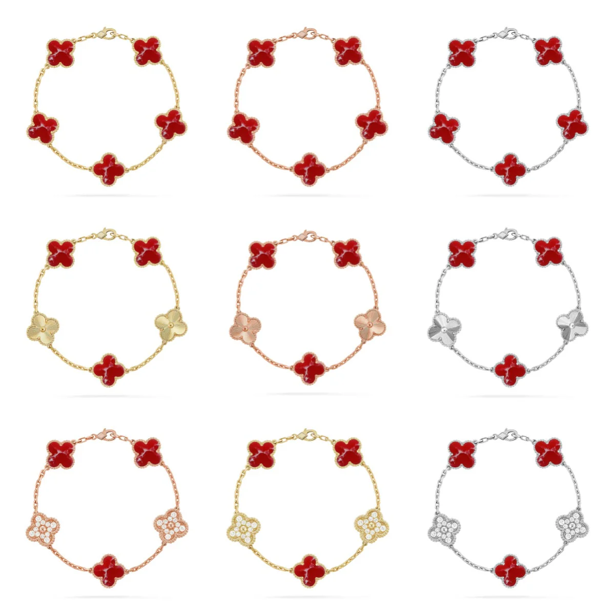 [⭐Hyrra Jewelry]CLOVER 5 MOTIF RED PATTERN BRACELET COLLECTION