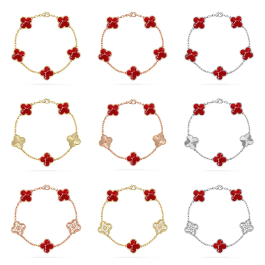 [⭐Hyrra Jewelry]CLOVER 5 MOTIF RED PATTERN BRACELET COLLECTION