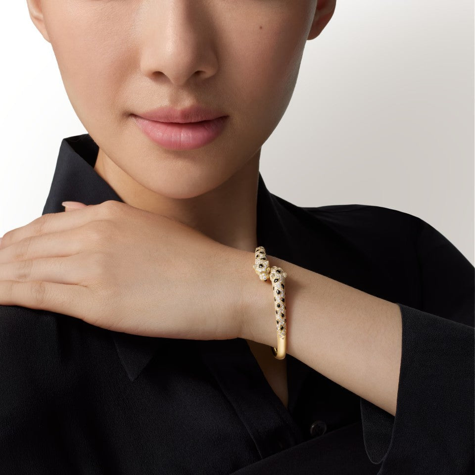 [⭐Hyrra Jewelry]PANTHERE DOUBLE HEADED HALF DIAMOND OPEN BRACELET