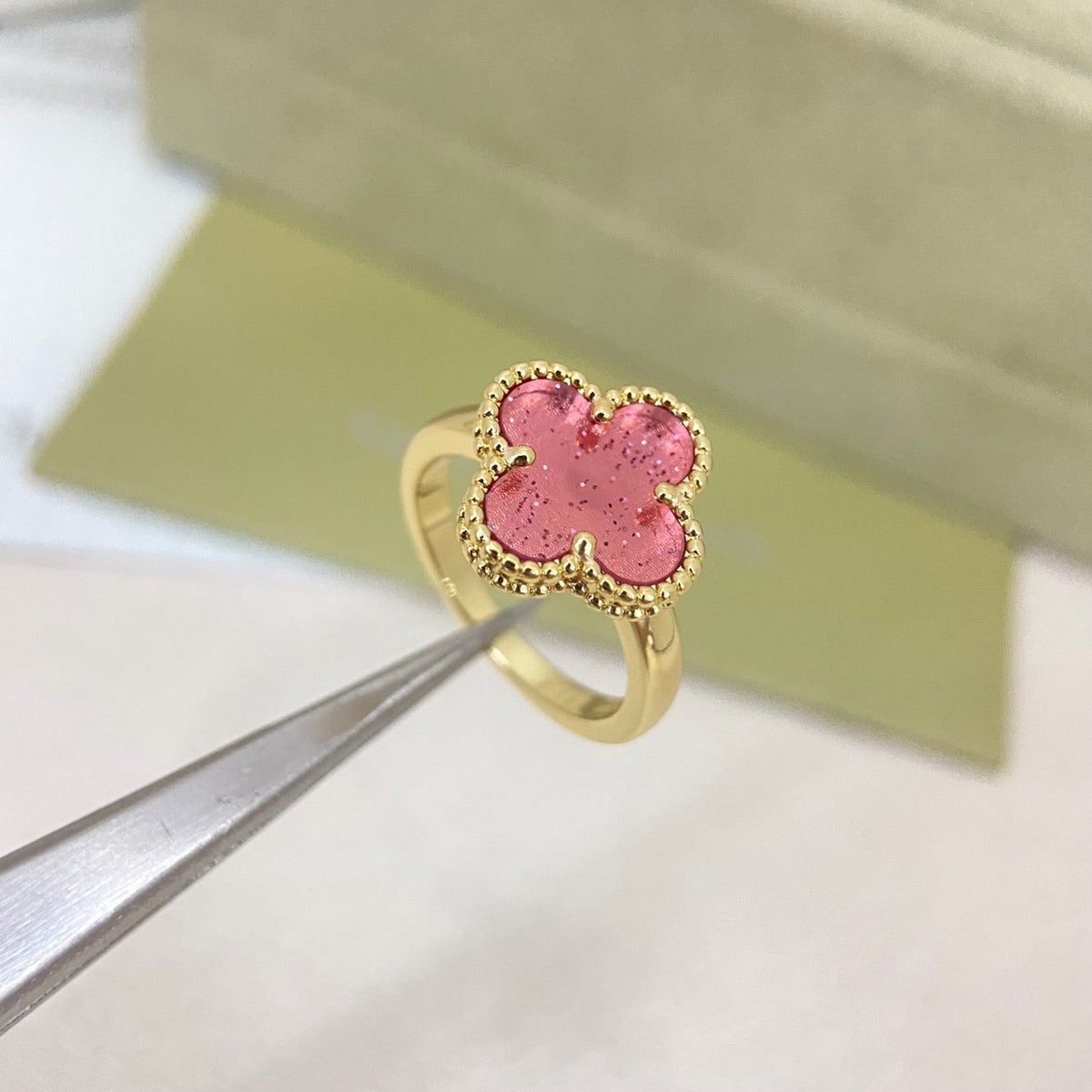 [⭐Hyrra Jewelry]NEW ROSE QUARTZ FOUR-LEAF CLOVER RING