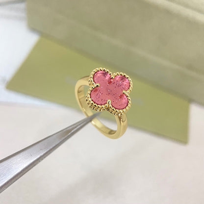 [⭐Hyrra Jewelry]NEW ROSE QUARTZ FOUR-LEAF CLOVER RING