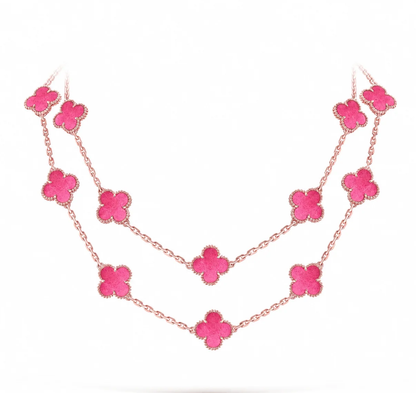 [⭐Hyrra Jewelry]NEW CLOVER 20 MOTIFS PINK ENAMEL NECKLACE