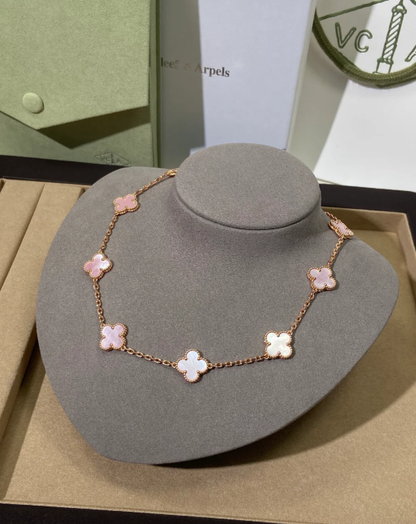 [⭐Hyrra Jewelry Jewellery] Pink Necklace with Ten Clover Designs