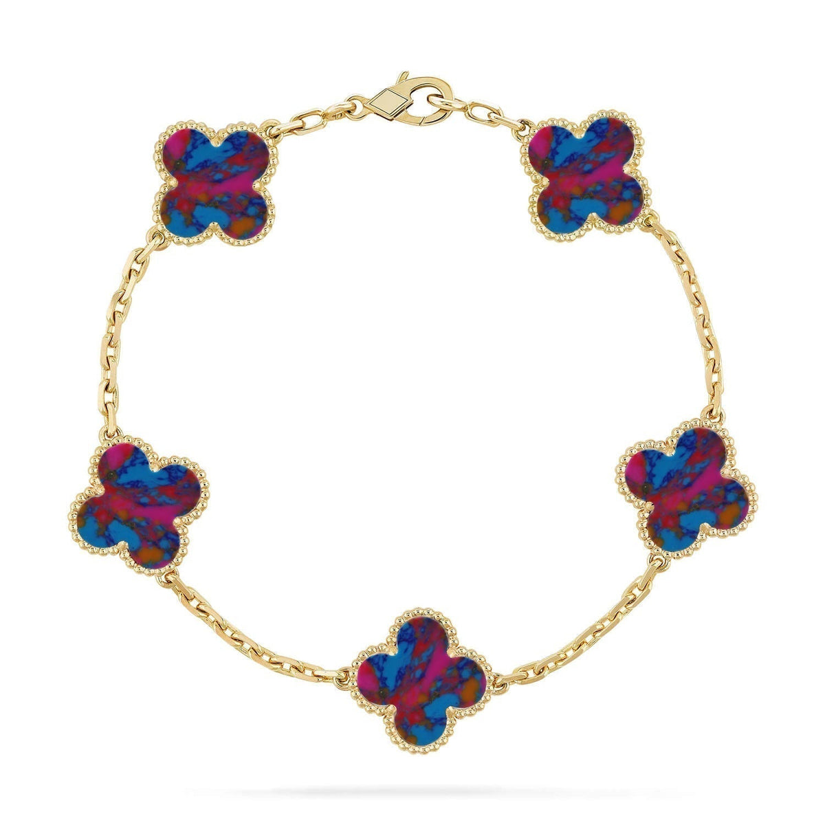[⭐Hyrra Jewelry]CLOVER 5 MOTIF COLOR GEMSTONES BRACELET COLLECTION