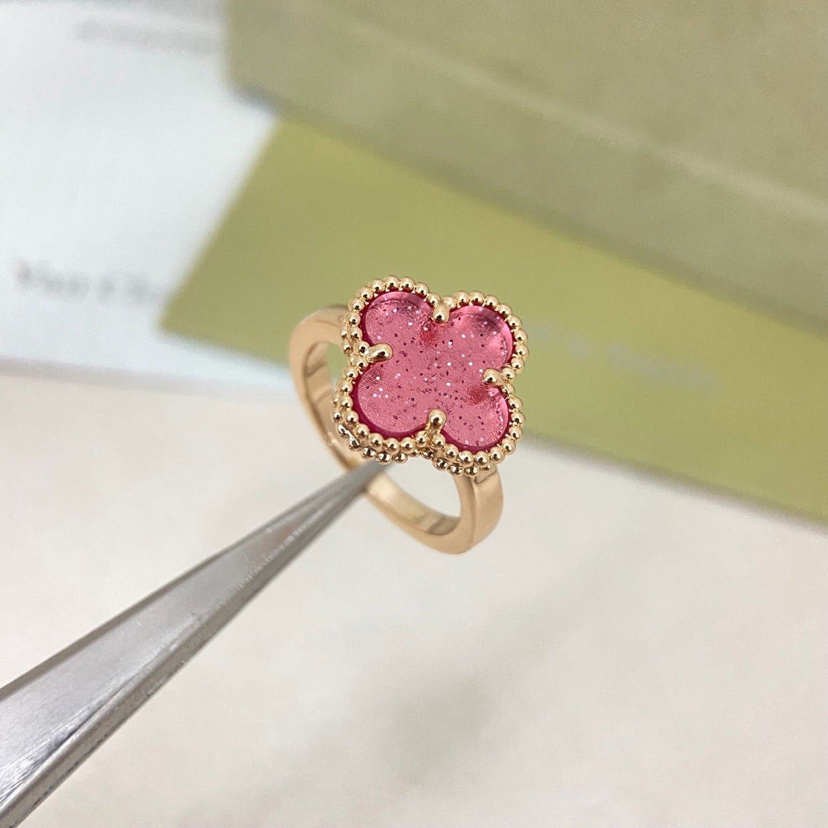 [⭐Hyrra Jewelry]NEW ROSE QUARTZ FOUR-LEAF CLOVER RING