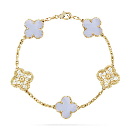 [⭐Hyrra Jewelry] CLOVER 5 MOTIF PURPLE CHALCEDONY BRACELET COLLECTION