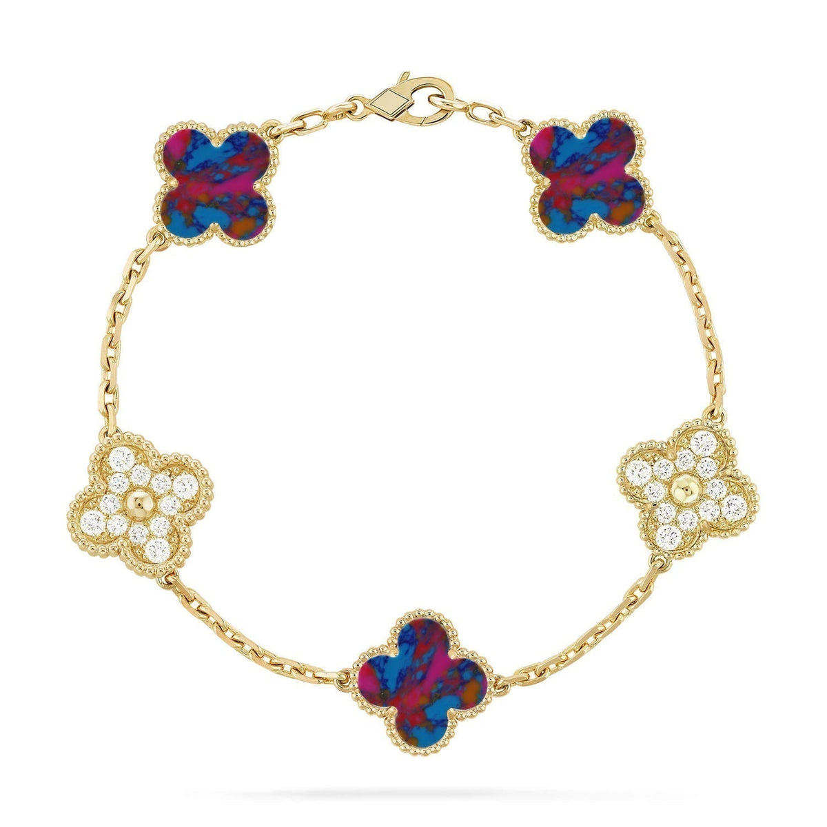 [⭐Hyrra Jewelry]CLOVER 5 MOTIF COLOR GEMSTONES BRACELET COLLECTION