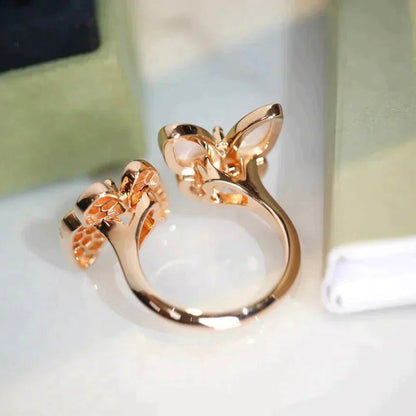 [⭐Hyrra Jewelry]TWIN BUTTERFLY DIAMOND MOP RING