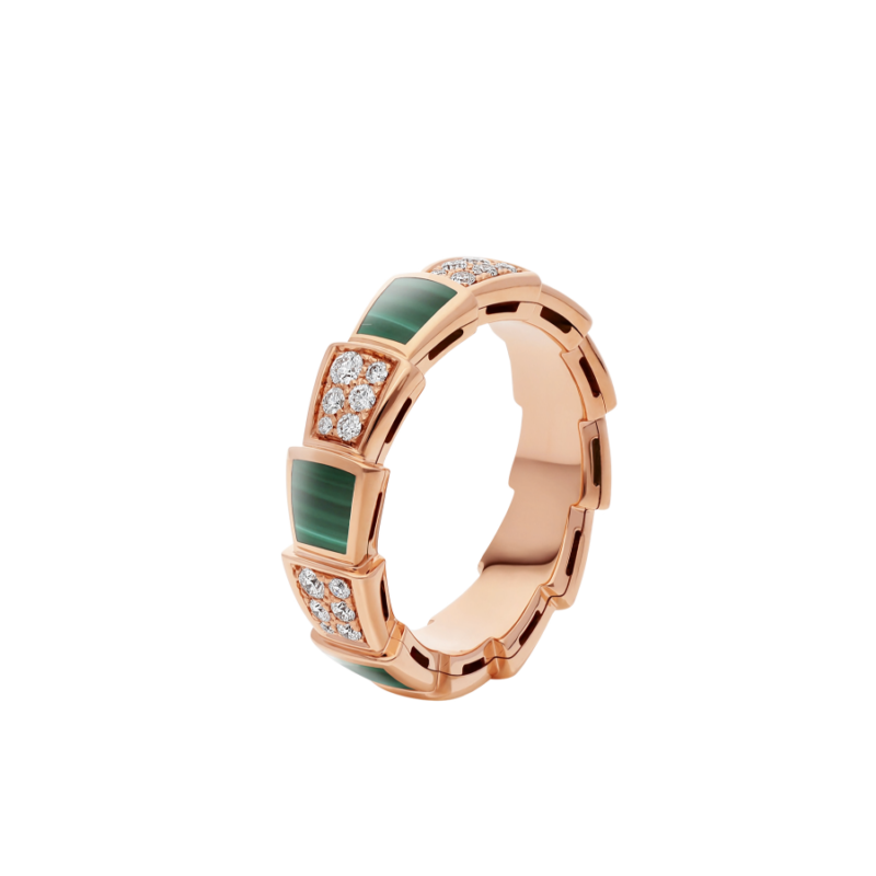 [⭐Hyrra Jewelry]SERPENTI RING PINK GOLD MALACHITE DIAMOND PAVED 4MM