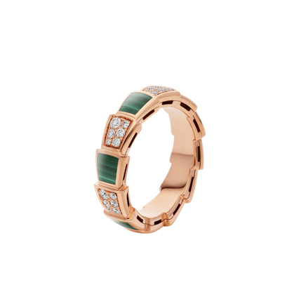 [⭐Hyrra Jewelry]SERPENTI RING PINK GOLD MALACHITE DIAMOND PAVED 4MM