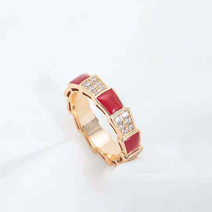[⭐Hyrra Jewelry]SERPENTI RING PINK GOLD CARNELIAN DIAMOND PAVED 4MM