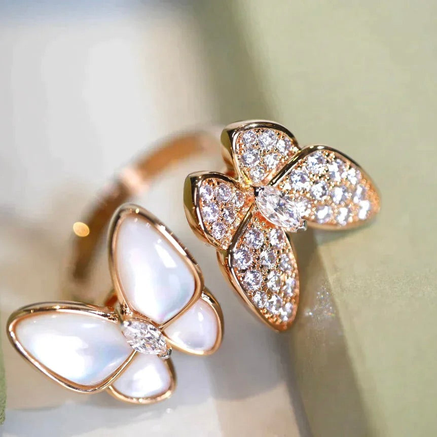 [⭐Hyrra Jewelry]TWIN BUTTERFLY DIAMOND MOP RING