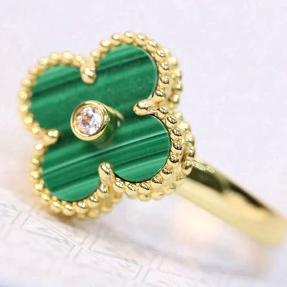 [⭐Hyrra Jewelry]CLOVER MALACHITE RING GOLD DIAMOND