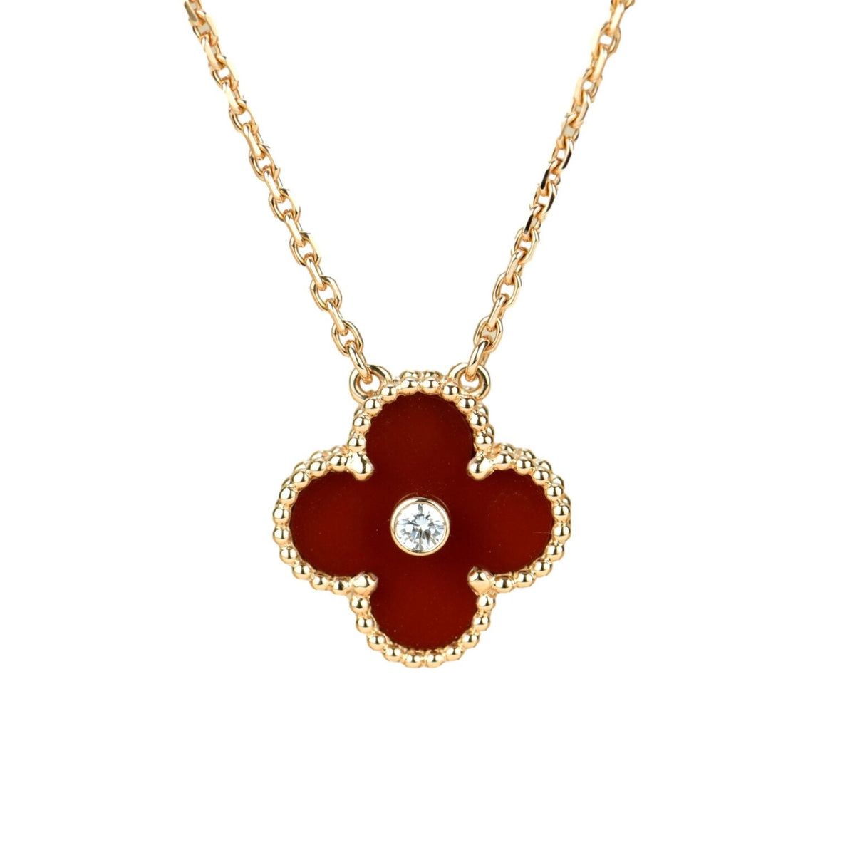 [⭐Hyrra Jewelry]CLOVER 15MM DIAMOND CARNELIAN NECKLACE