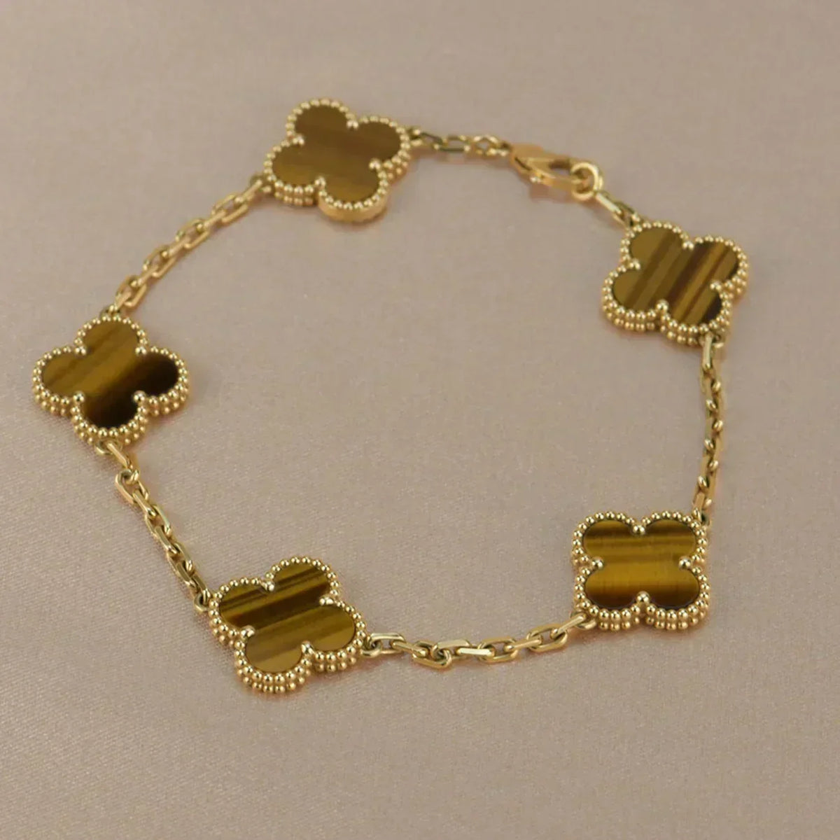 [⭐Hyrra Jewelry] CLOVER 5 MOTIFS TIGER EYE BRACELET COLLECTION