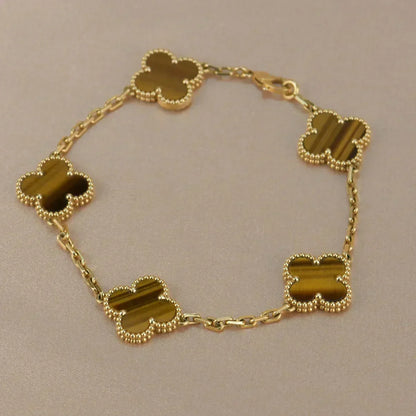[⭐Hyrra Jewelry] CLOVER 5 MOTIFS TIGER EYE BRACELET COLLECTION