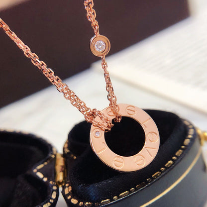 [⭐Hyrra Jewelry]LOVE NECKLACE 16MM 2 DIAMONDS