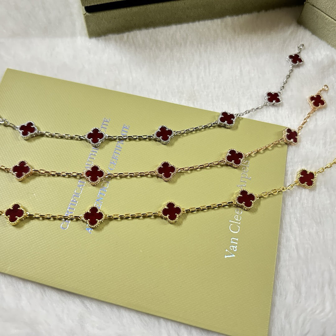 [⭐Hyrra Jewelry]CLOVER 6 MOTIF RED AGATE BRACELET