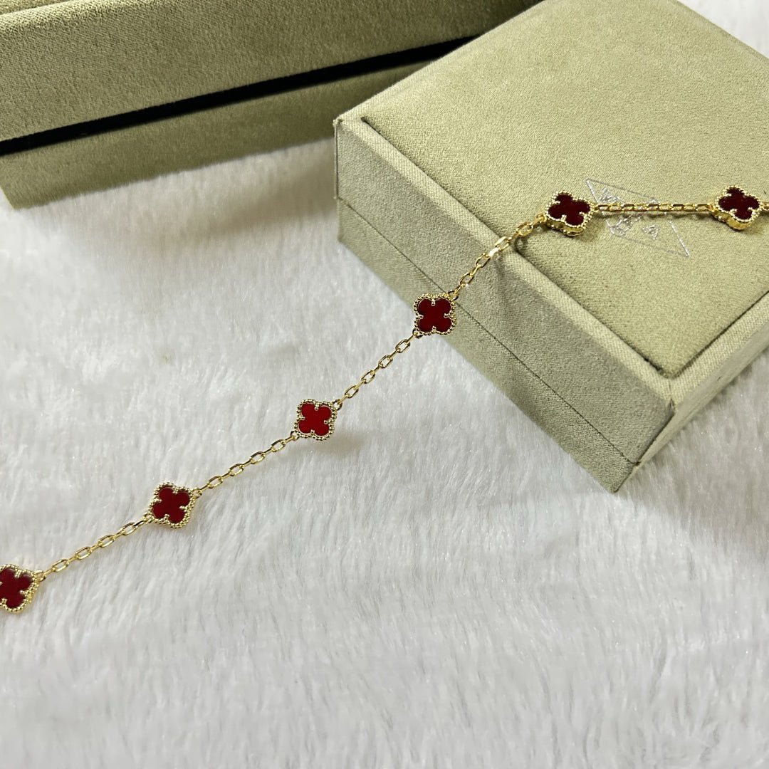[⭐Hyrra Jewelry]CLOVER 6 MOTIF RED AGATE BRACELET