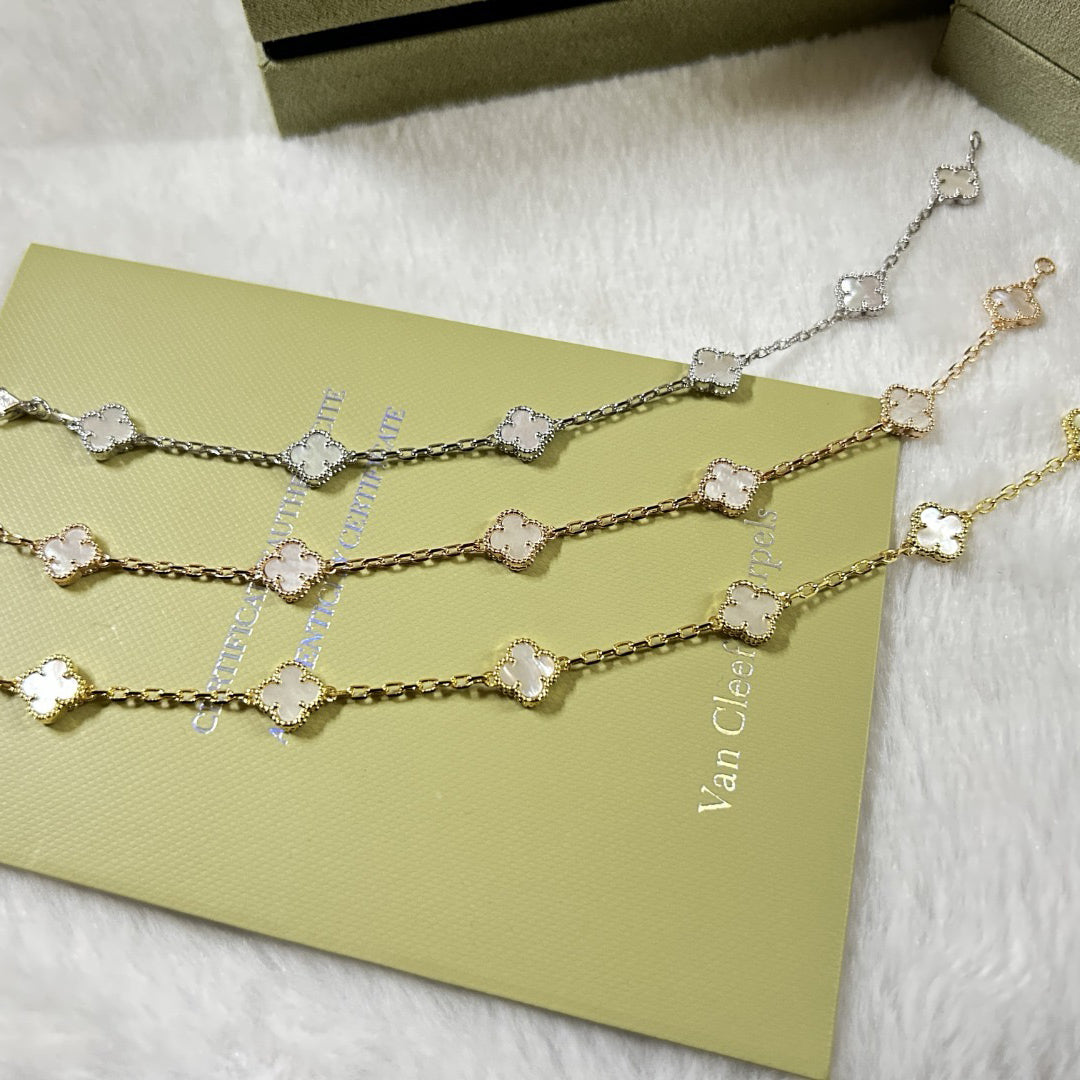 [⭐Hyrra Jewelry]CLOVER 6 MOTIF WHITE MOP BRACELET
