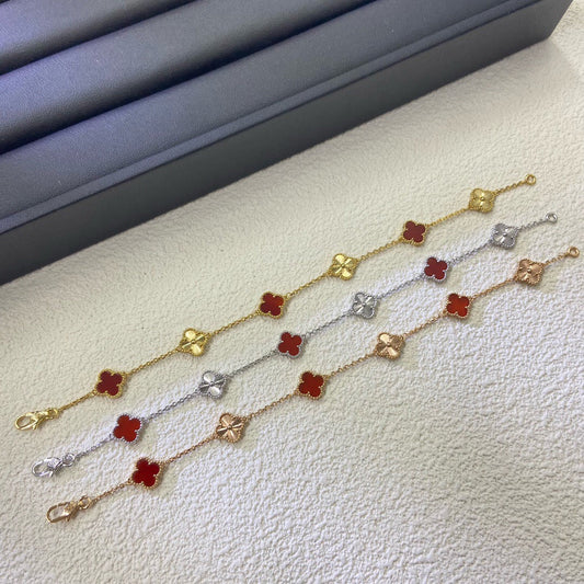[⭐Hyrra Jewelry]CLOVER 6 MOTIF RED AGATE LASER BRACELET