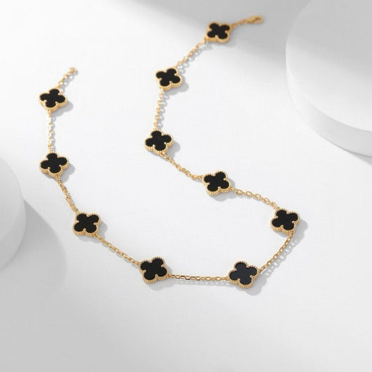 [⭐Hyrra Jewelry]CLOVER 10 MOTIFS ONYX NECKLACE
