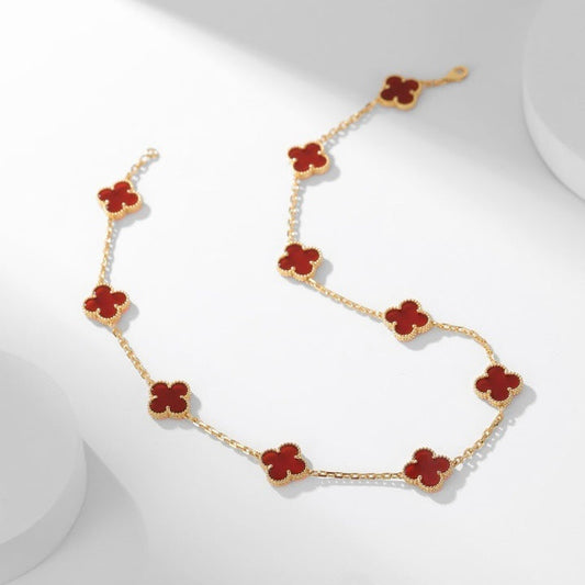 [⭐Hyrra Jewelry]CLOVER 10 MOTIFS CARNELIAN NECKLACE