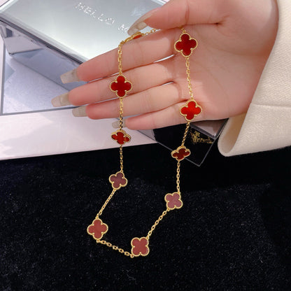 [⭐Hyrra Jewelry]CLOVER 10 MOTIFS CARNELIAN NECKLACE