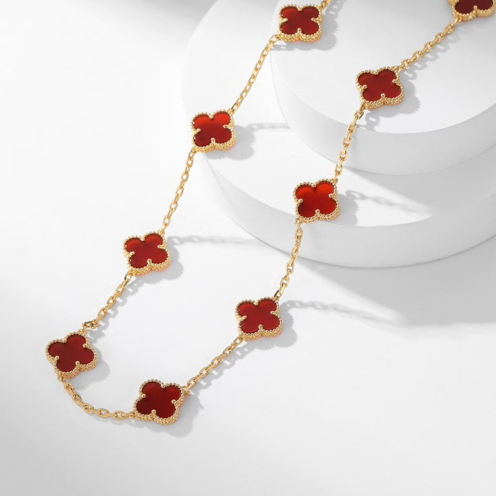 [⭐Hyrra Jewelry]CLOVER 10 MOTIFS CARNELIAN NECKLACE
