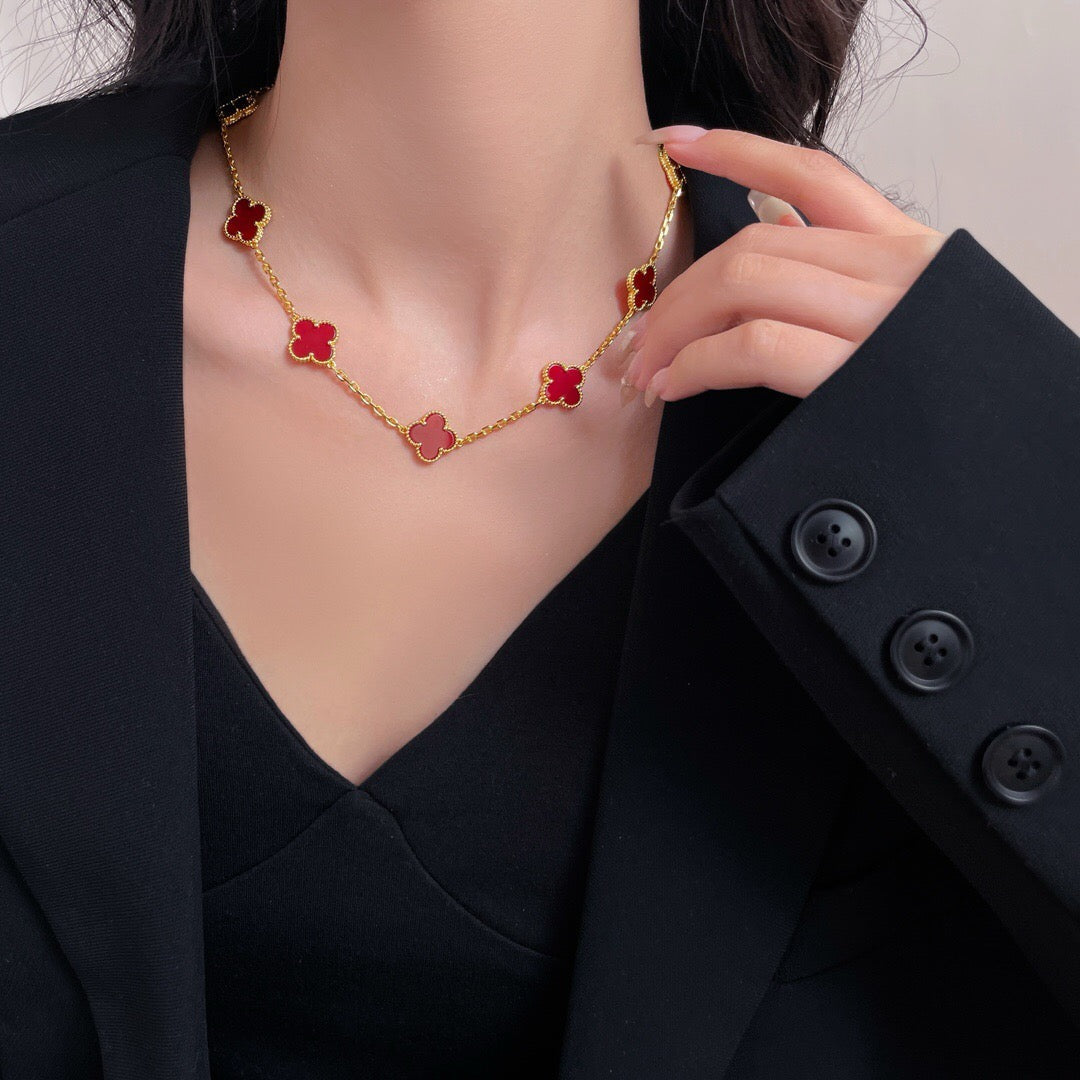 [⭐Hyrra Jewelry]CLOVER 10 MOTIFS CARNELIAN NECKLACE