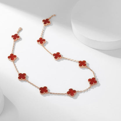 [⭐Hyrra Jewelry]CLOVER 10 MOTIFS CARNELIAN NECKLACE