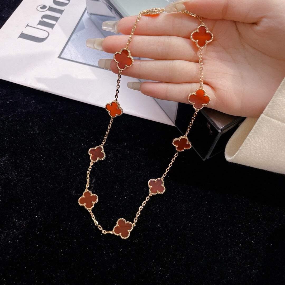 [⭐Hyrra Jewelry]CLOVER 10 MOTIFS CARNELIAN NECKLACE