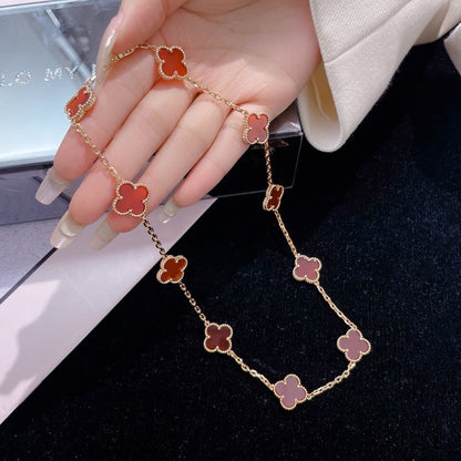 [⭐Hyrra Jewelry]CLOVER 10 MOTIFS CARNELIAN NECKLACE