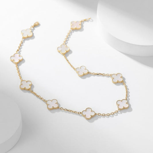 [⭐Hyrra Jewelry]CLOVER 10 MOTIFS WHITE MOTHER OF PEARL NECKLACE