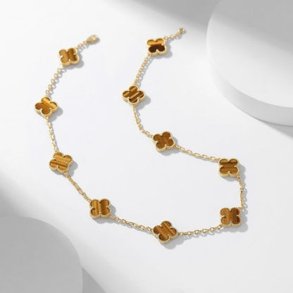 [⭐Hyrra Jewelry]CLOVER 10 MOTIFS TIGER EYE NECKLACE