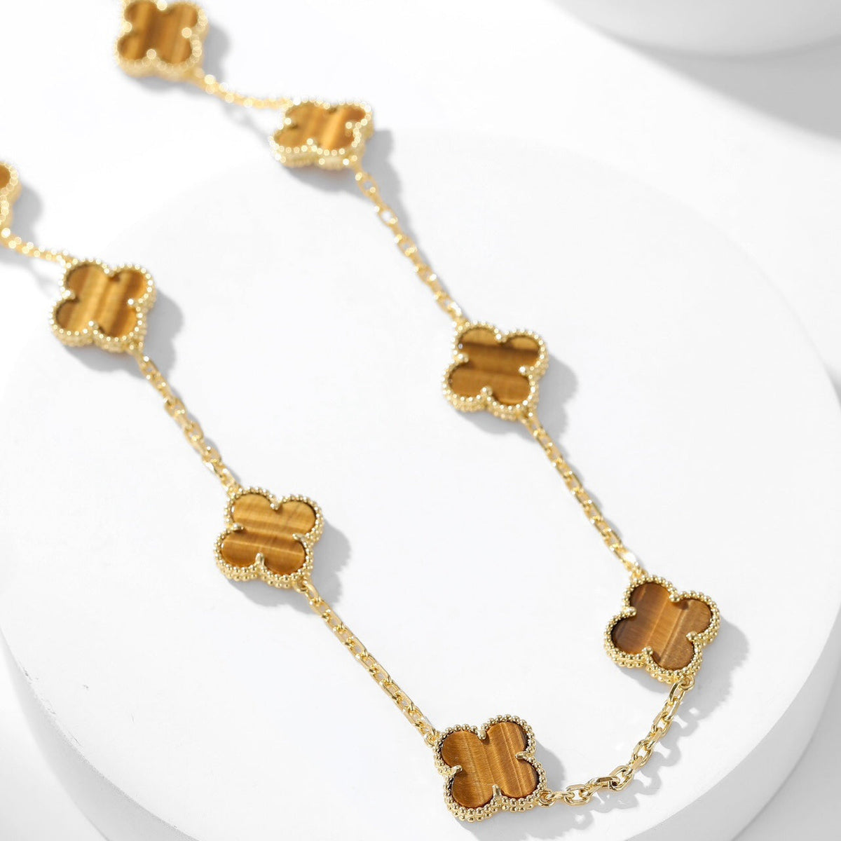[⭐Hyrra Jewelry]CLOVER 10 MOTIFS TIGER EYE NECKLACE