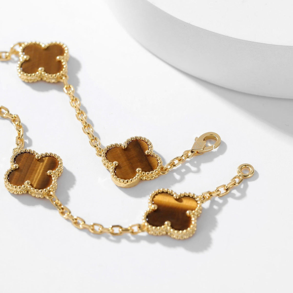 [⭐Hyrra Jewelry]CLOVER 10 MOTIFS TIGER EYE NECKLACE