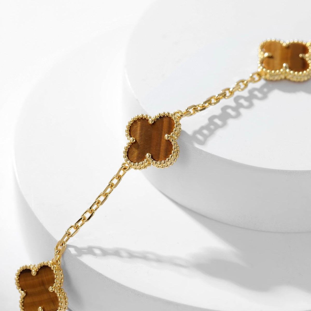 [⭐Hyrra Jewelry]CLOVER 10 MOTIFS TIGER EYE NECKLACE