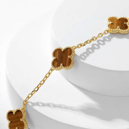 [⭐Hyrra Jewelry]CLOVER 10 MOTIFS TIGER EYE NECKLACE