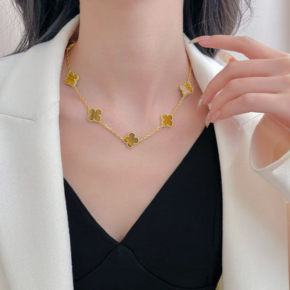 [⭐Hyrra Jewelry]CLOVER 10 MOTIFS TIGER EYE NECKLACE