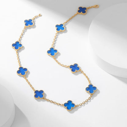 [⭐Hyrra Jewelry]CLOVER 10 MOTIFS BLUE AGATE NECKLACE