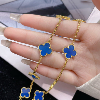 [⭐Hyrra Jewelry]CLOVER 10 MOTIFS BLUE AGATE NECKLACE